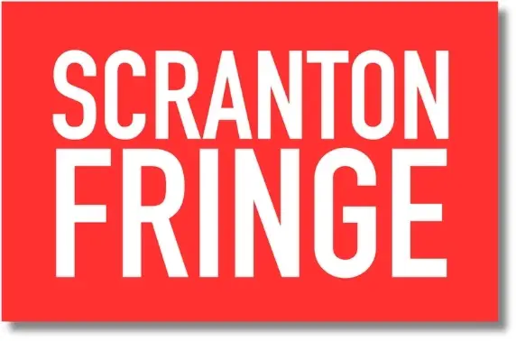 This image has a bold red background with large white text reading SCRANTON FRINGE in all capital letters. The entire logo, including the background, has a drop shadow.